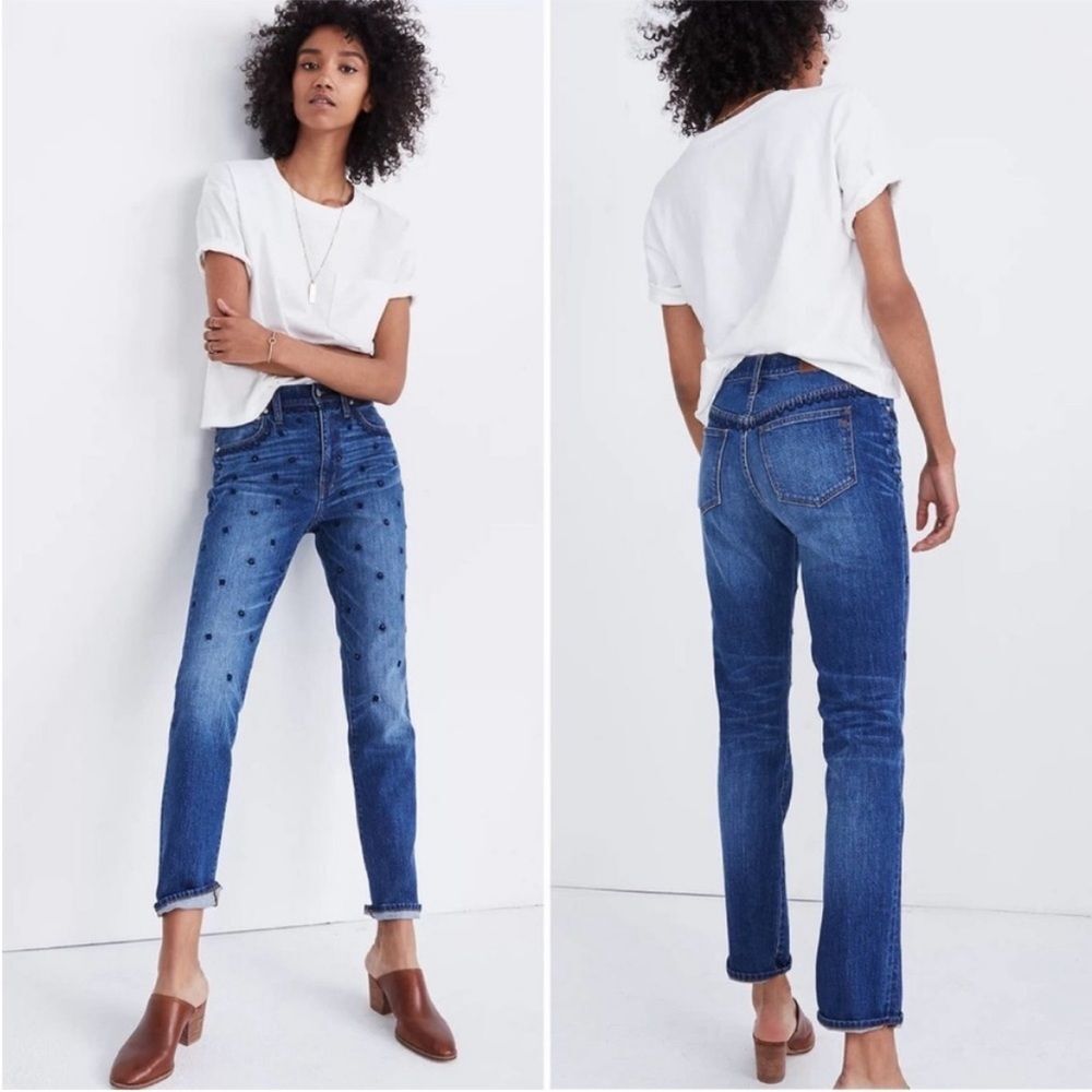 Madewell The High Rise Slim Boyjean: Beaded Edition Floral Embroidery Size 26